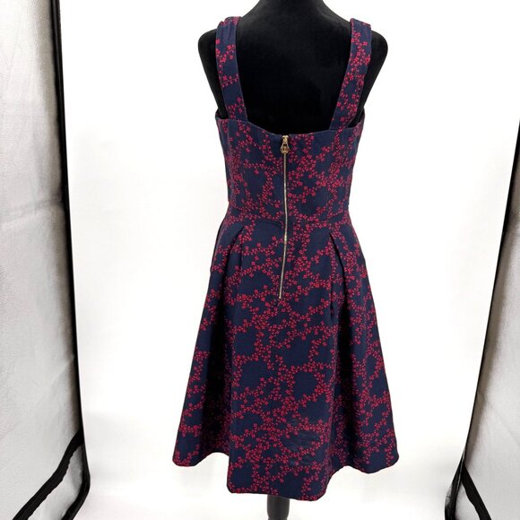 Draper James Dress Women 8 Fit Flare Dark Floral Square Neckline Zip Preppy Silk - Picture 8 of 8